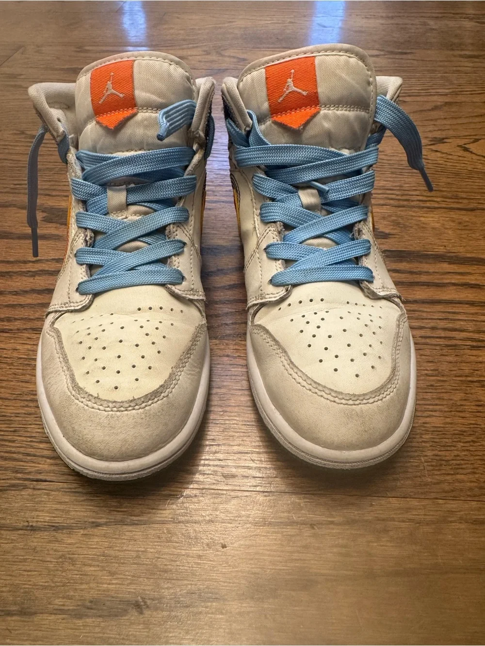Nike Air Jordan 1 Mid SE Stitch GS Youth 3Y DX2461-100 Orange Psychic Blue